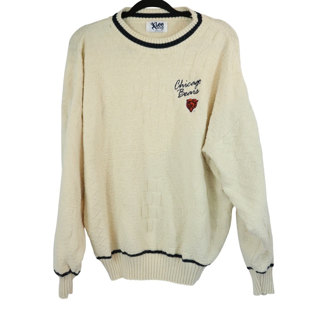 Lee Sport Chicago Bears Cream Knit Sweater Vintage Football 100% Cotton Size XXL